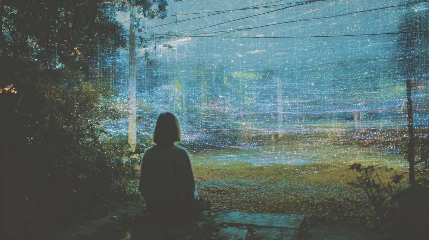 Painting style image with female looking into haze