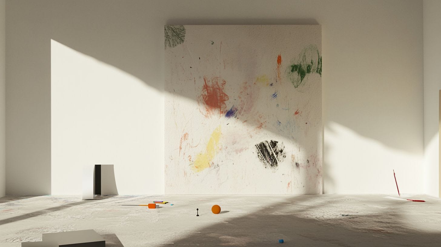 white canvas leaning against wall with abstract colour