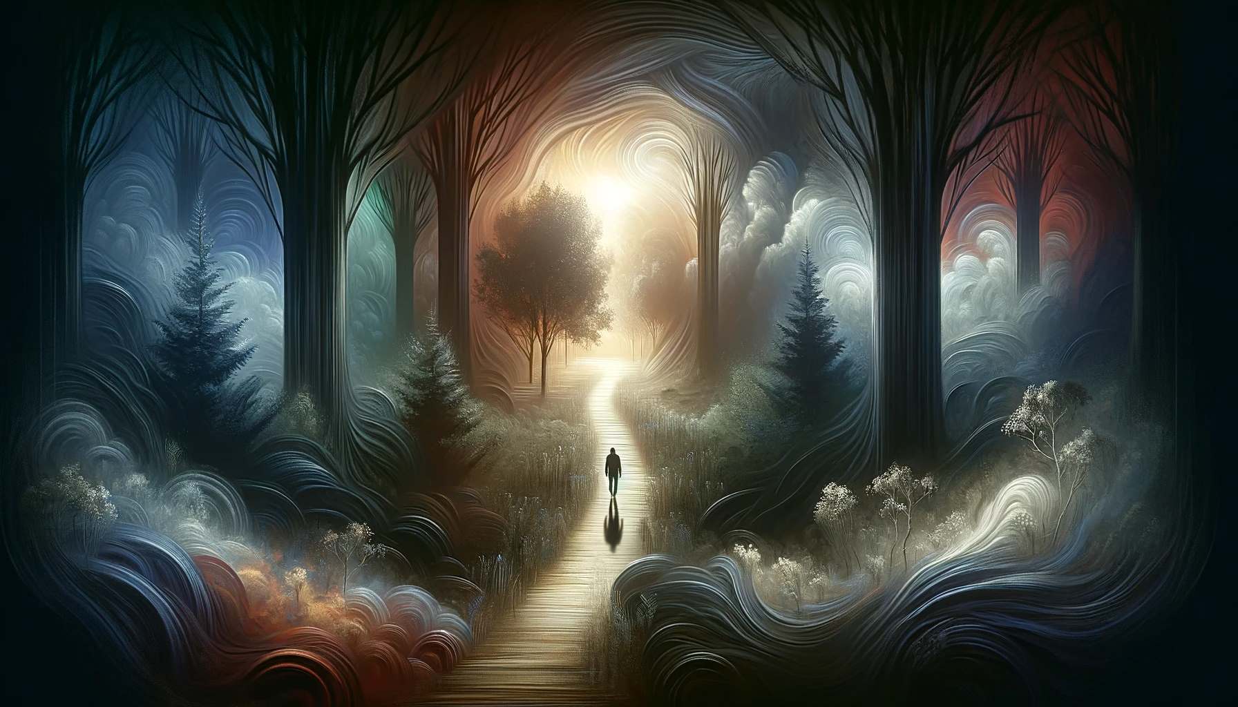 Walking through a dark depressing forest