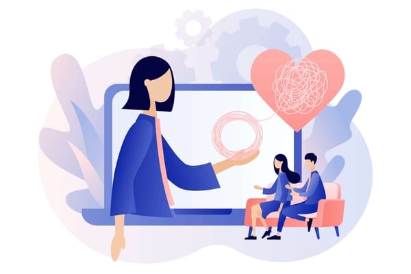 Illustration of a couple availing online therapy