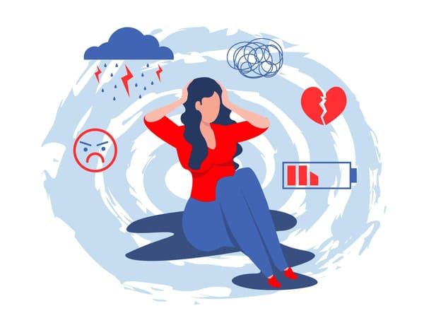 Illustration of a woman experiencing symptoms of anxiety and depression